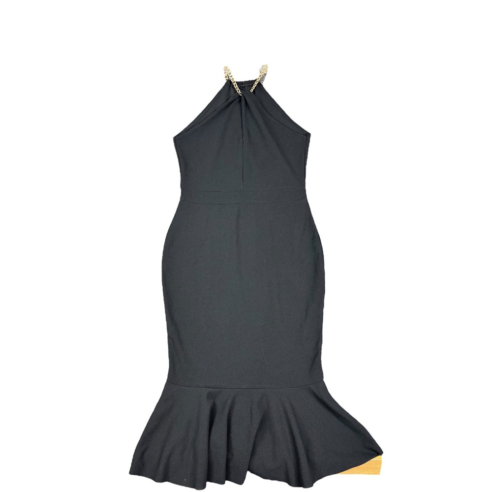 Quiz Black Chain Neck Frill Midi Dress Sleeveless Party Cocktail Evening